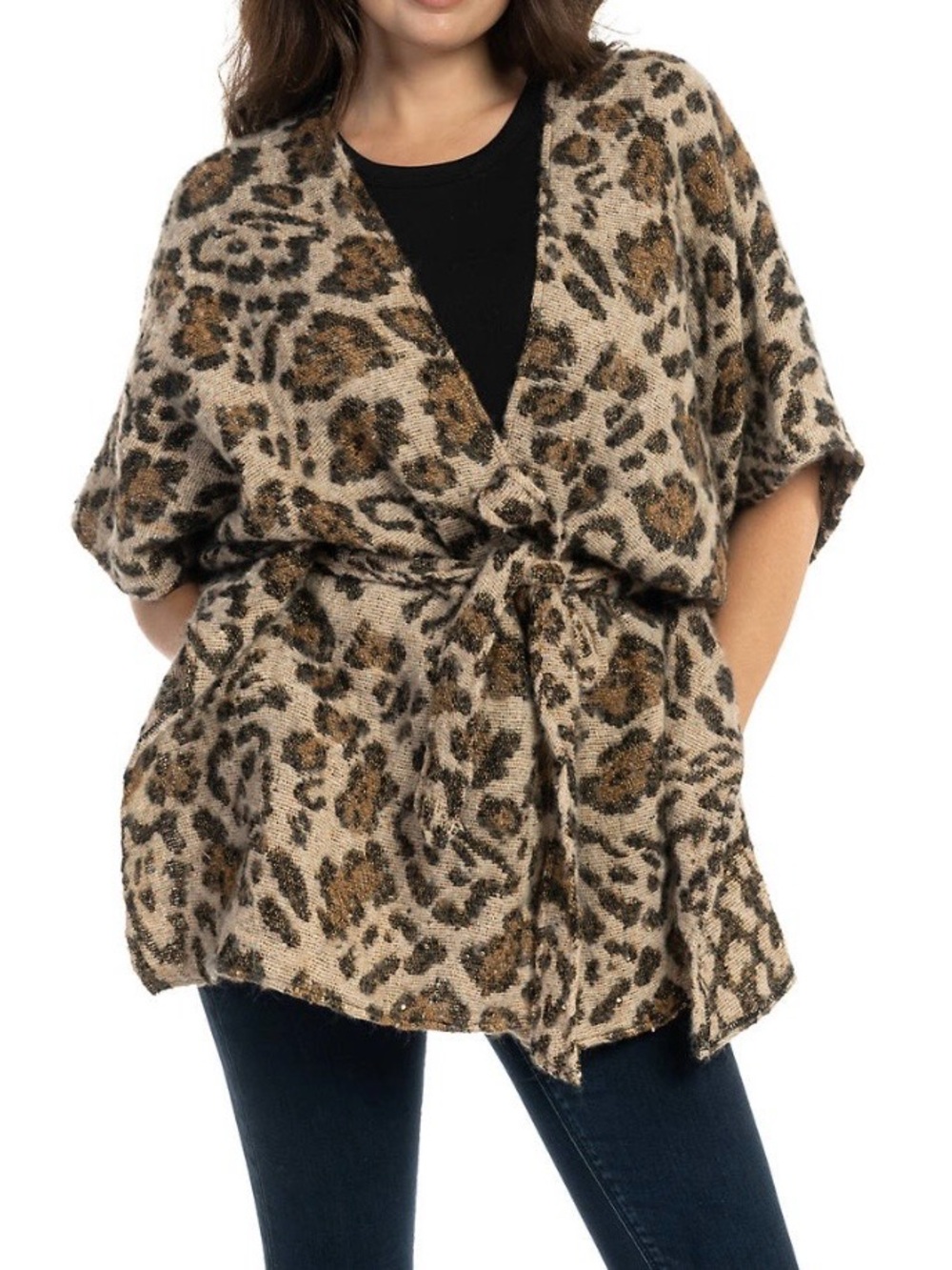 Leopard Print Tie Waist poncho- Beige & Brown NWT